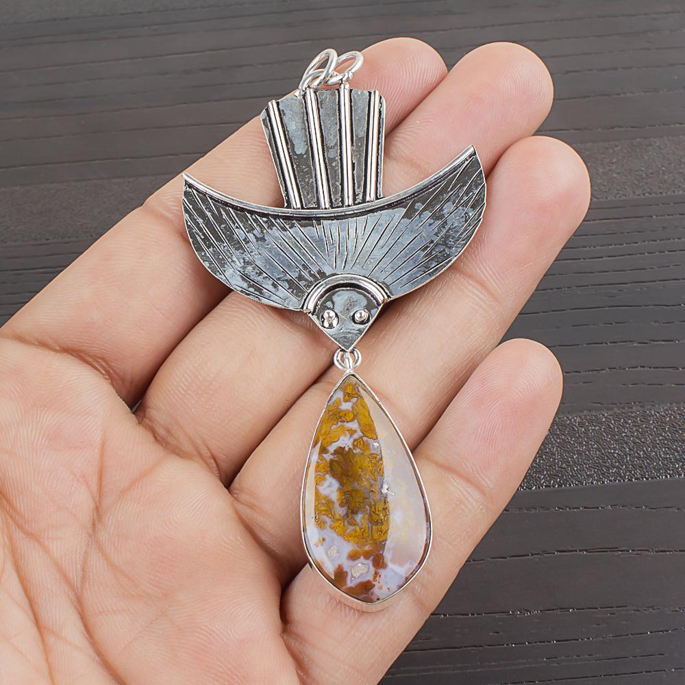 Natural Seam Agate Gemstone 925 Sterling Silver Jewelry Designer Pendant 3.2  AJP-2068