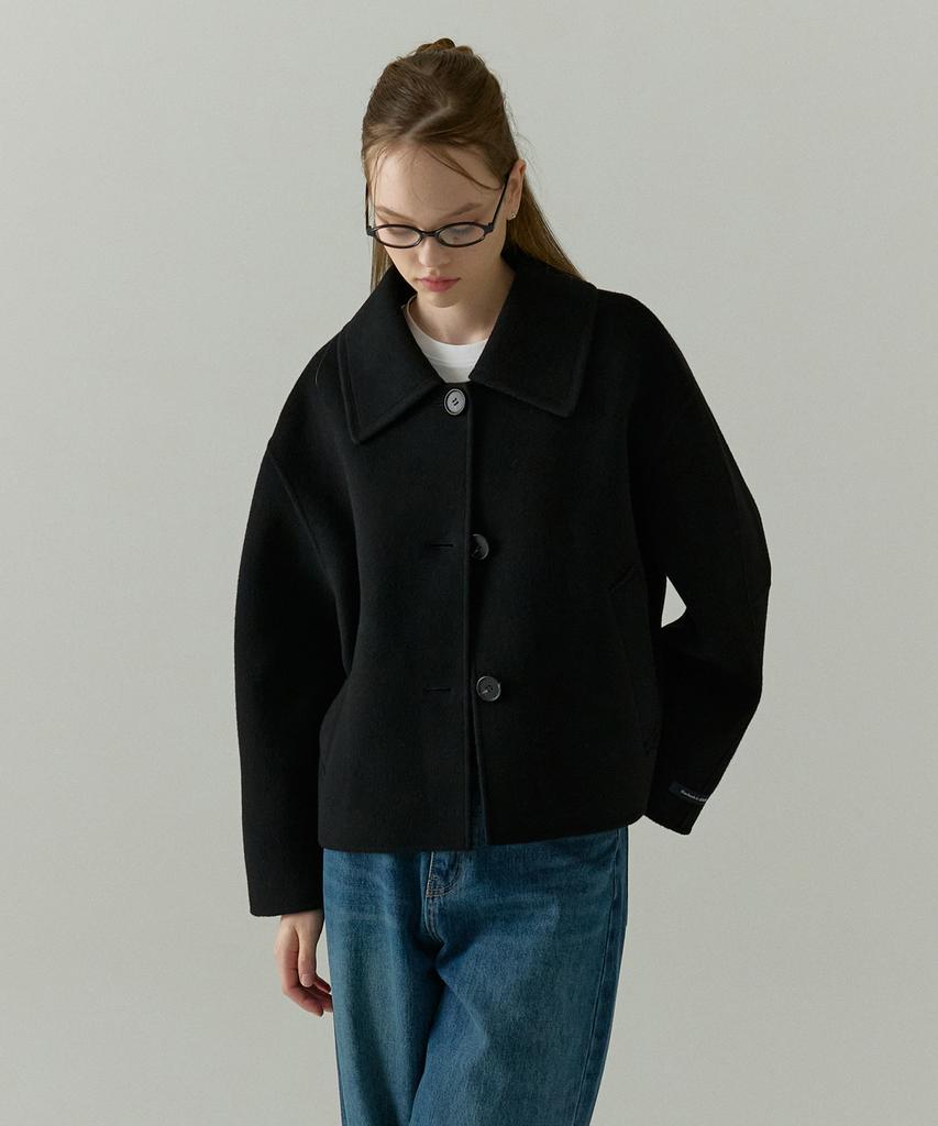 Ostkaka Cashmere Collar Handmade Short Coat Black