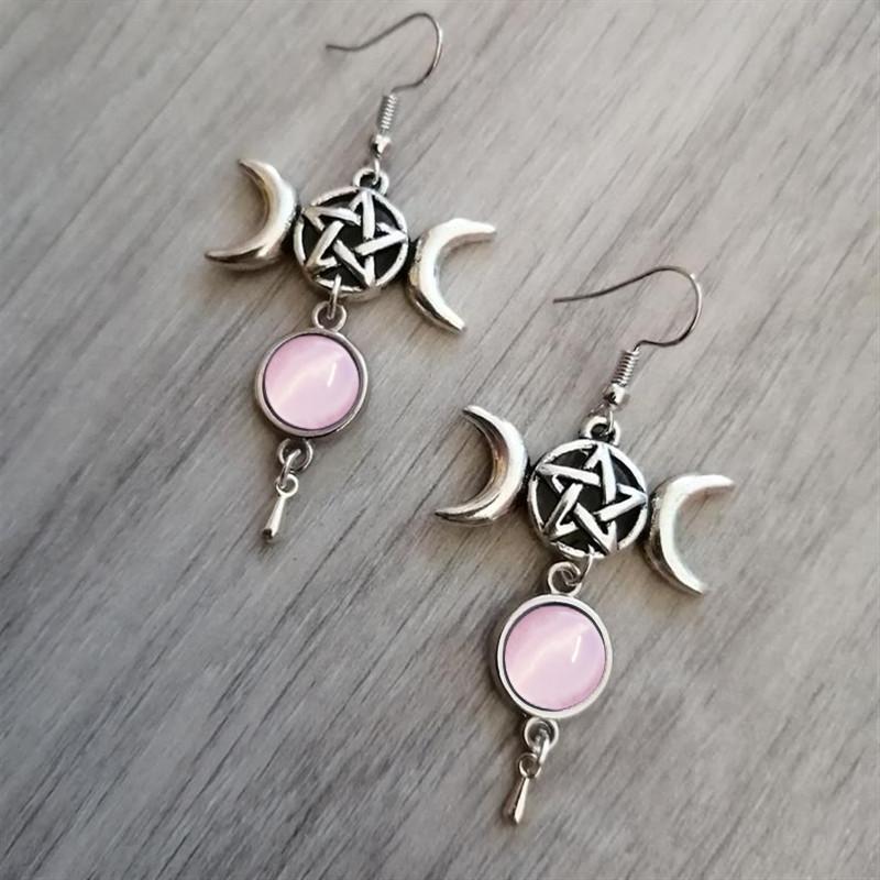 Natural Moon Long Chain Drop Earrings With Geometric Alloy Design For Fashionable Women