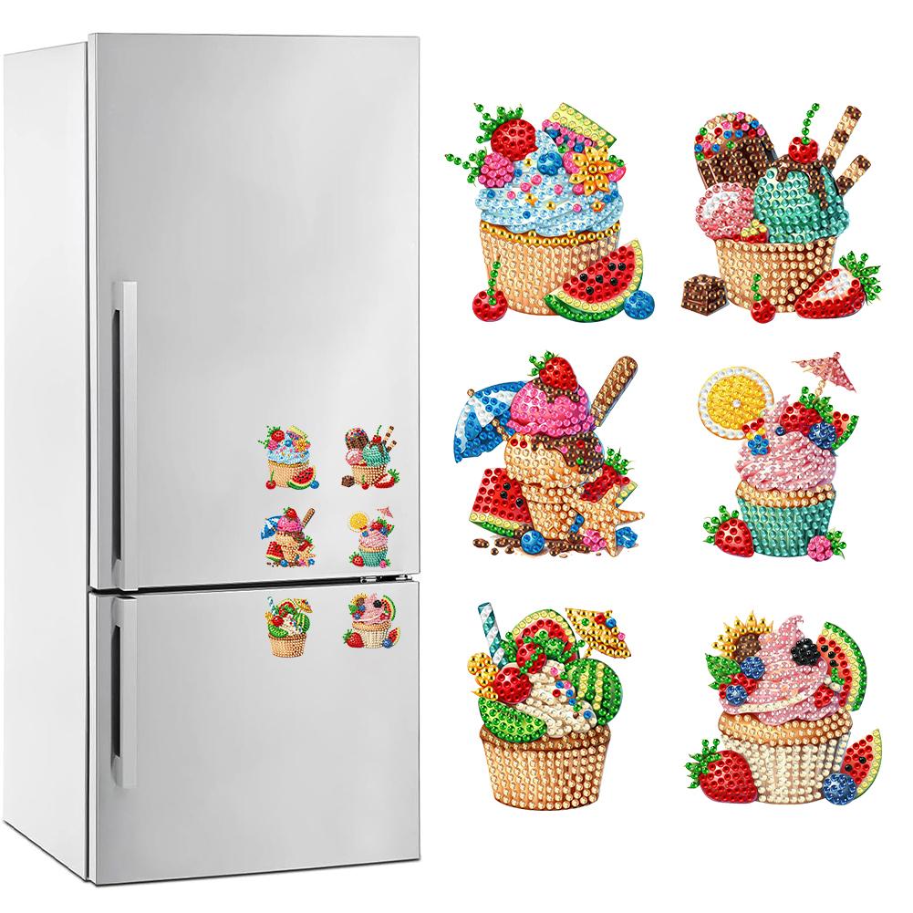 5/6/8Pcs Full Drill Fridge Magnets Sticker Cartoon Animals Flower Diamond Painting Magnets Refrigerator for Adults Kids Beginner
