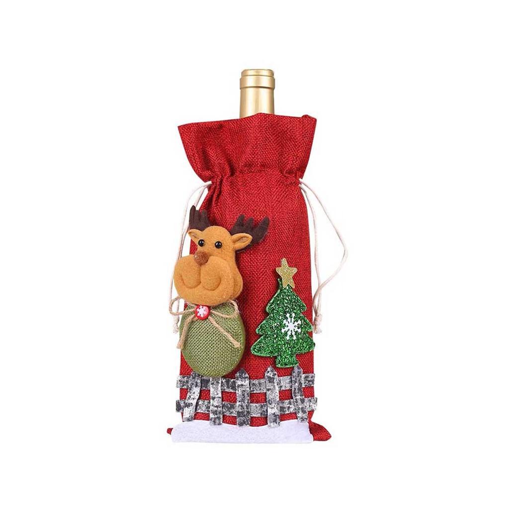 Christmas Decoration Linen Snow Cartoon Drawstring Bottle Cover