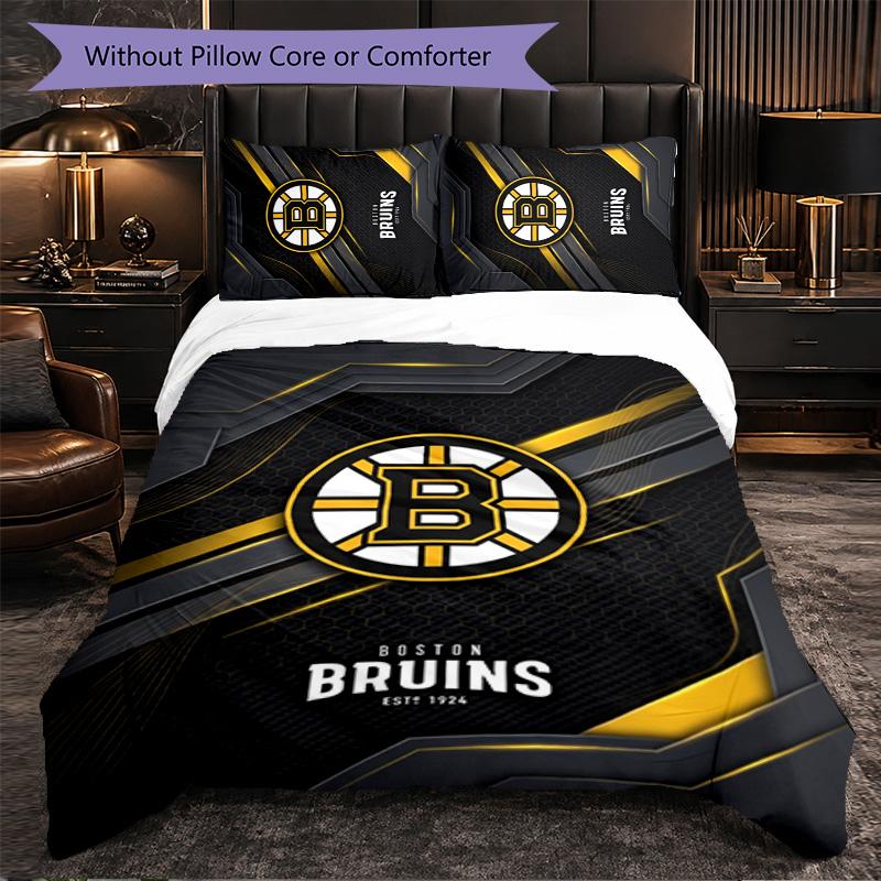 Set Biancheria da Letto Boston Bruins in Microfibra 3 Pezzi Copripiumino Decorativo per Camera da Letto Uso Domestico
