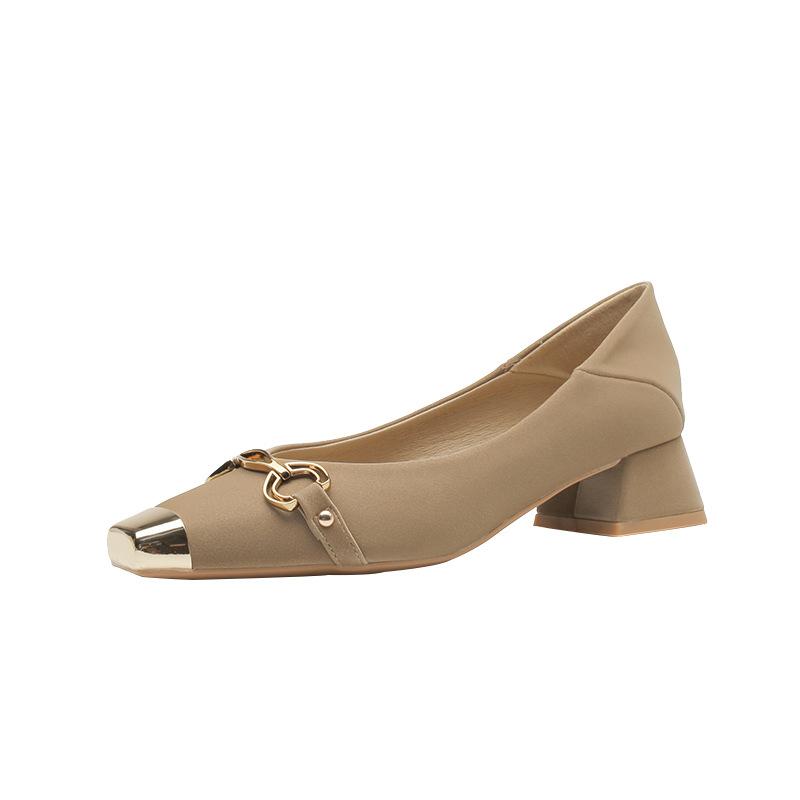 H976-8 Iron head shoes Internet celebrities with the same high heels women's thick heels light mouth women's single shoes small fragrant style metal