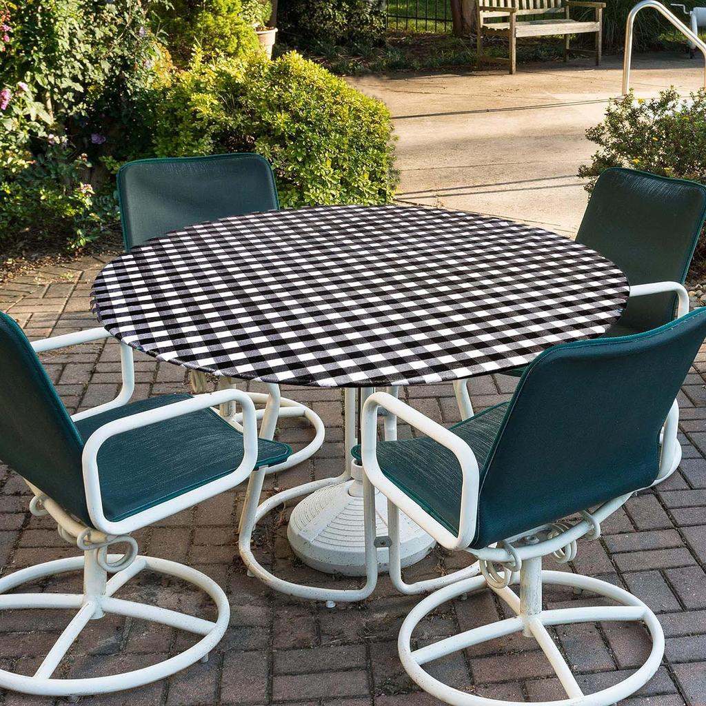 Waterproof Round PVC Table Cover with Wood Grain and Flannel Backing for Patio or Picnic Use