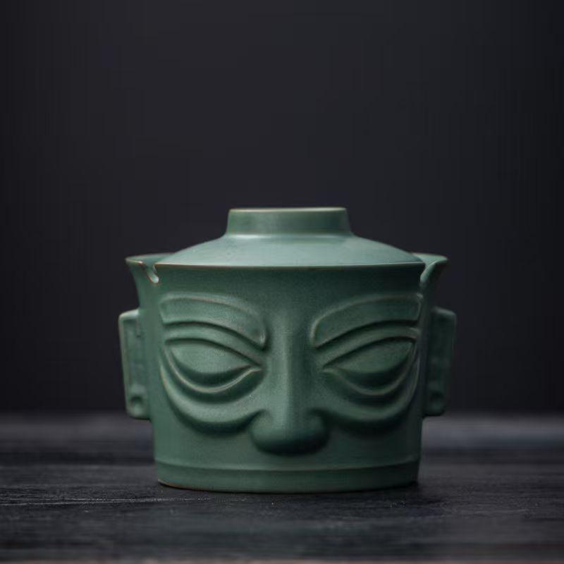 Bronze mask Sanxingdui gift portable travel tea set ceramic merchandise express cup business souvenir