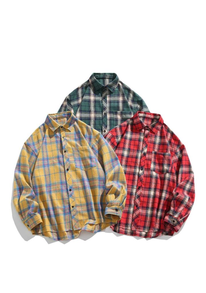 EIDEFE Long Sleeve Check Shirt with Chest Size 5XL Men's Loose-Fit Pocket, Classic, Popular, Casual, Breathable, Slimming, Flattering, Green,