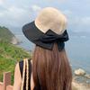 Chapeau seau d'été en tricot style japonais pour femme avec nœud, grand bord, pliable, protection solaire, couvre-visage