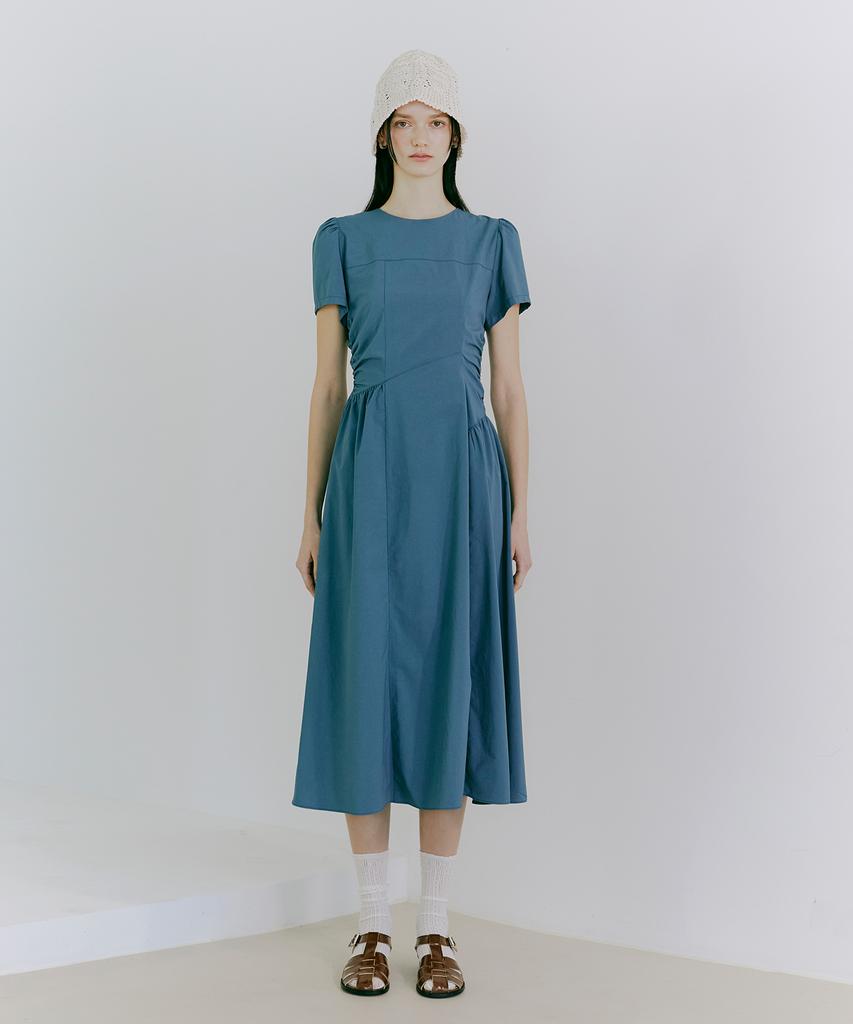 Etmont Side Shirring Dress Blue Green