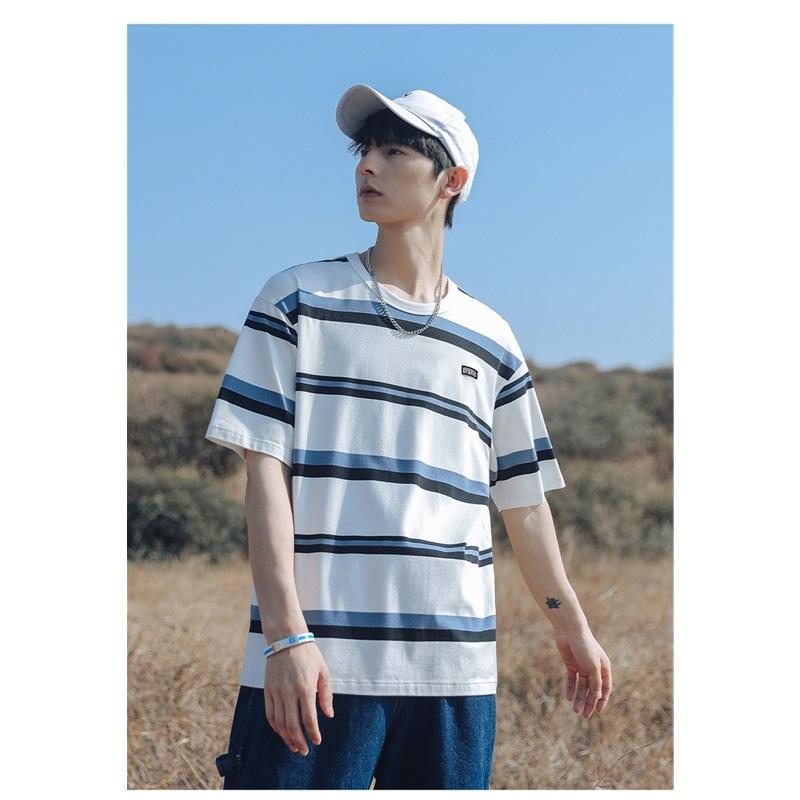 Men's Summer Couples Short Sleeve T-Shirt Loose Fit Japanese Black And White Striped Round Neck Top Casual Shirt For Men Stylish Summer Apparel