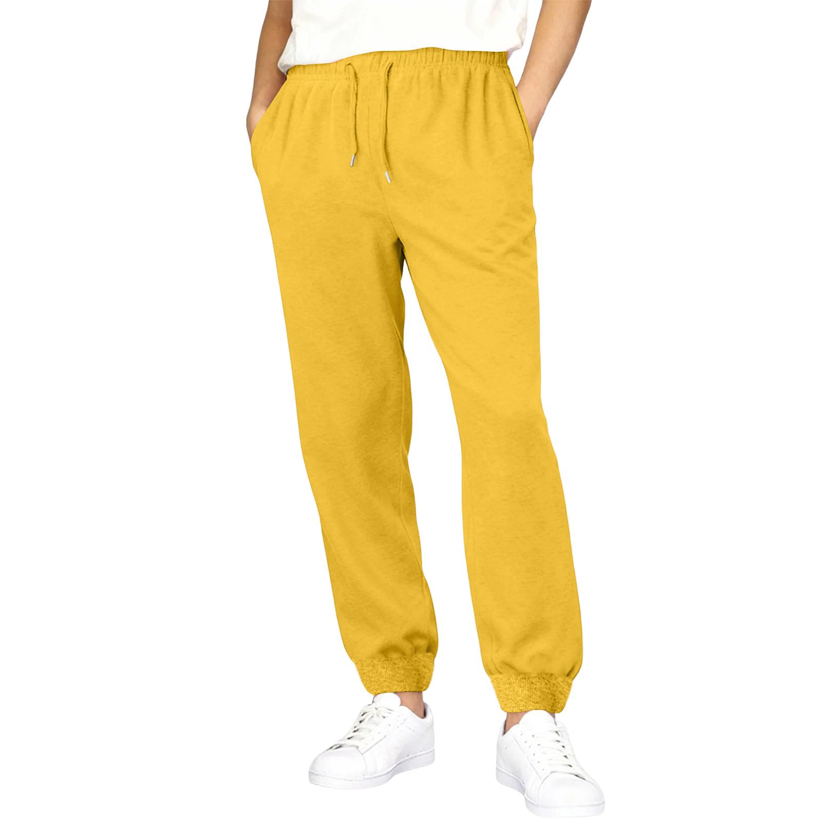 

Мужские спортивные брюки на резинке с кулиской, широкие, повседневные, с карманами XL жёлтый