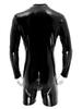 Mens Solid Shiny Latex PVC Leather Slim Fit Jumpsuits Long Sleeve Zipper Leotard Clubwear Costume