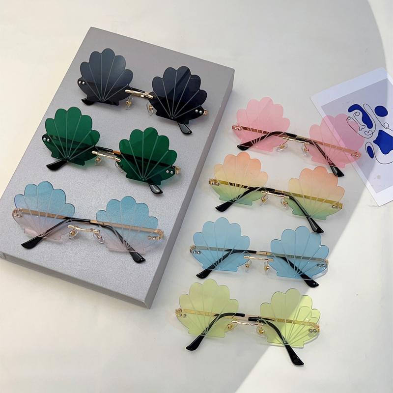 Cute Seashell Shaped Sunglasses New Rimless Multi-color Beach Vacation Decor Shades Trendy Stylish Rave Sun Glasses
