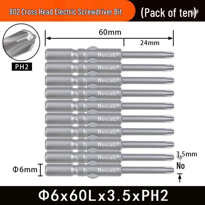 Nigao 802 Magnetic S2 Steel Electric Screwdriver Bit, 6mm, 60/80mm Length