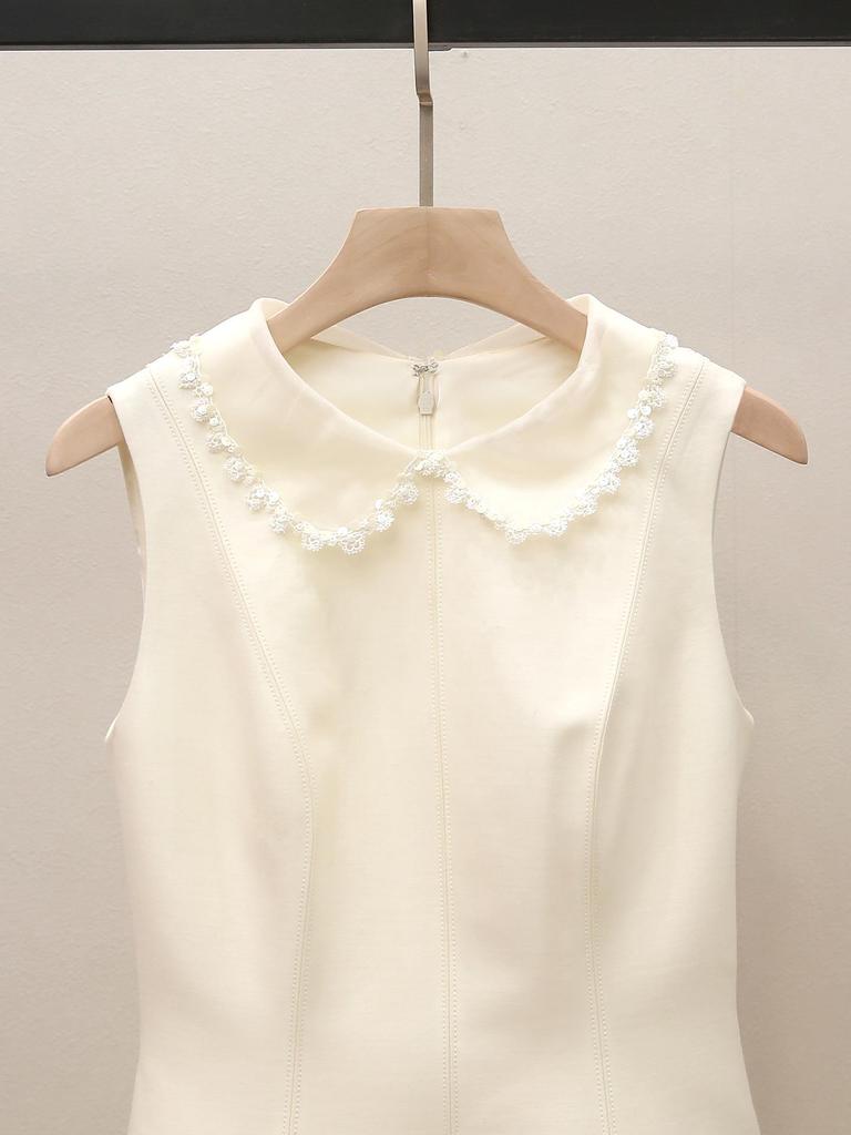 High-End Women's Spring Beaded Lace Patchwork Dress