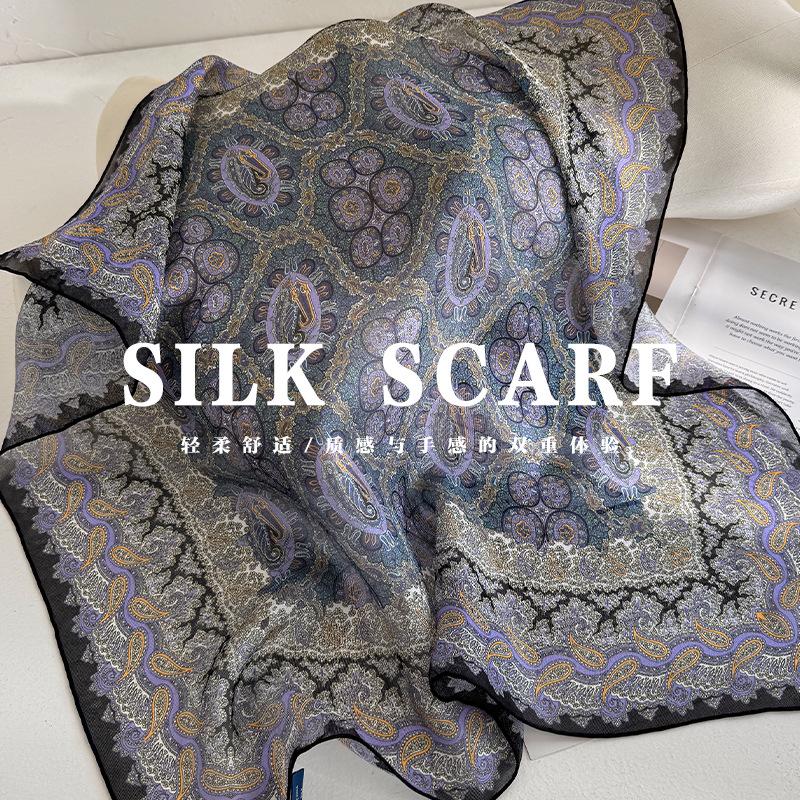 100% Natural Real Silk Scarf Women Print Bandana Square Scarves Wrap Kerchief Fashion Summer Beach High Quality Hijab Sjaals