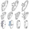 925 Silver Simple Rings Shiny Diamond Star Heart Blue Stone Gem Couple Plain Band Jewelry Gift for Wedding Engagement