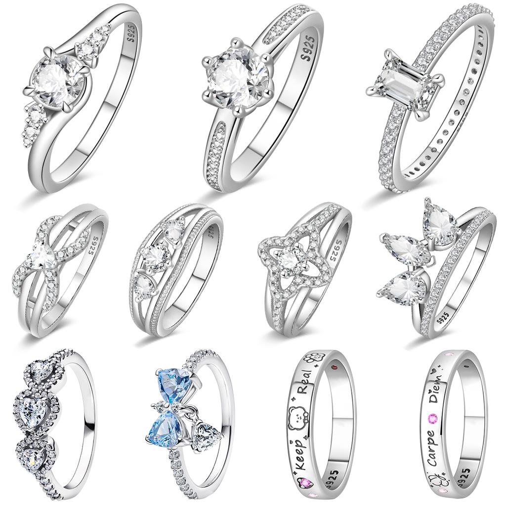 Anelli Semplici in Argento 925 Stella Diamante Lucida Cuore Pietra Blu Gemma Coppia Fedina Liscia Gioiello Regalo per Matrimonio Fidanzamento