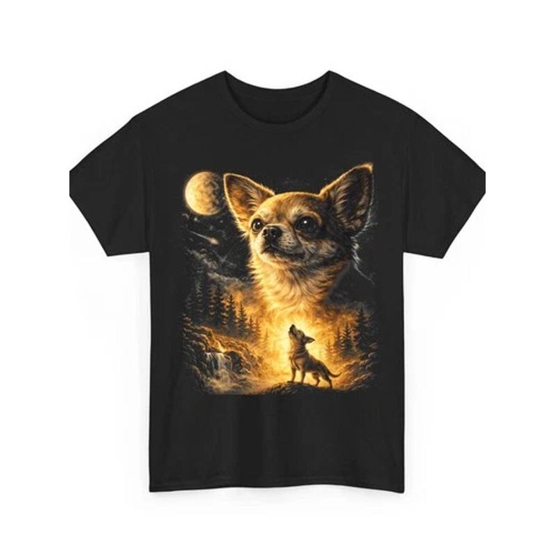Chihuahua Howling to The Moon Parody Night Art Funny Design T Shirt