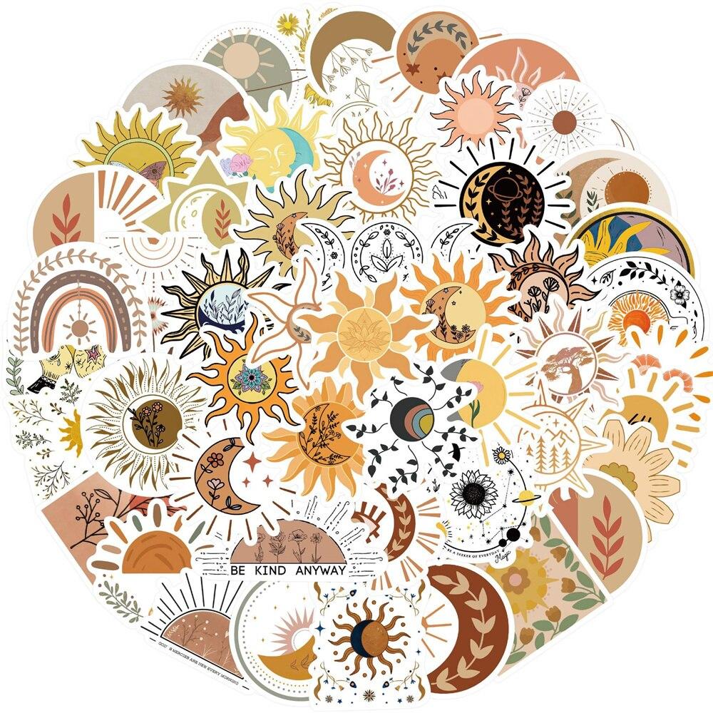 10/50pcs Flowers Sun Stickers Moon Graffiti Stickers for DIY Luggage Laptop Skateboard Motorcycle Bicycle Sticker