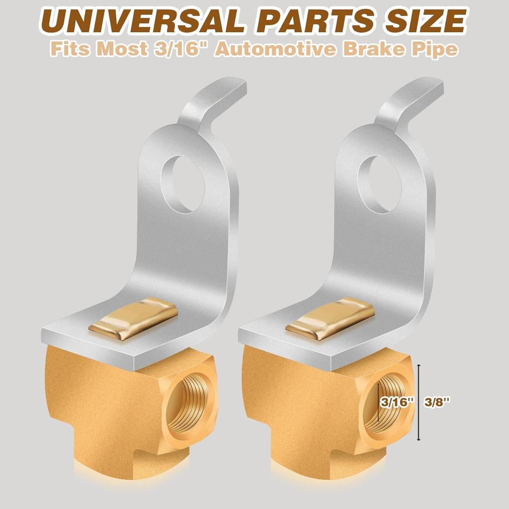 2Pcs 3-Way Brake Line Tee with Mounting Bracket Brass Brake Line Union Fittings 3/16" for 3/8"-24 Threads Maintaining Brake Systems for Fuel Line