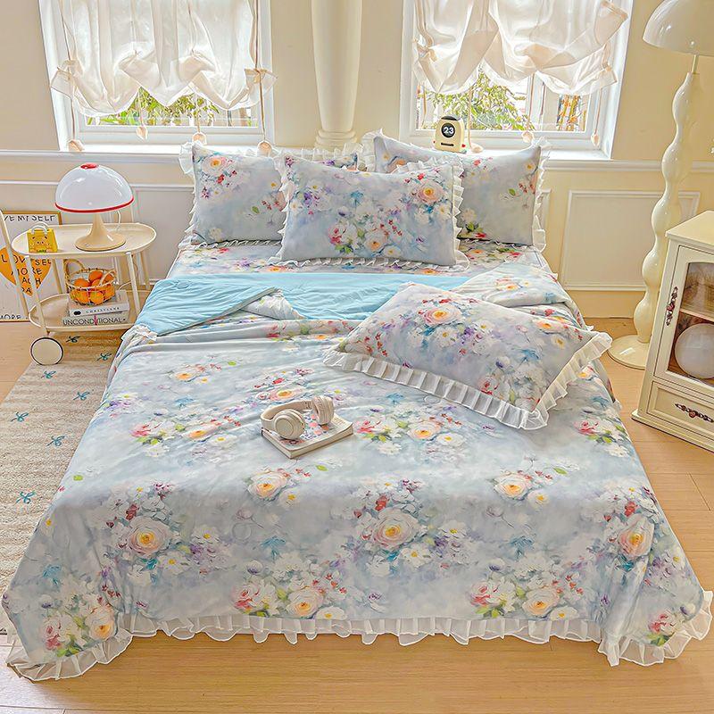 Ultraweiche Sommerkühlsteppdecke - Leicht, atmungsaktiv und hautfreundlich mit geprägtem floralem Druckdesign für alle Jahreszeiten