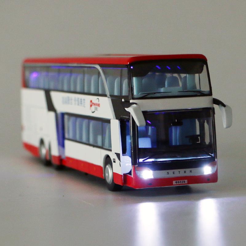 Baosilun 66029 Alloy Double-Decker Bus Toy with Pull-Back, Sound & Light Features