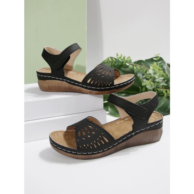 Damen Übergröße Plateau Cut-Out Sport Sandalen Sommer Europäisch Amerikanischer Stil Klettverschluss Lässige Slipper