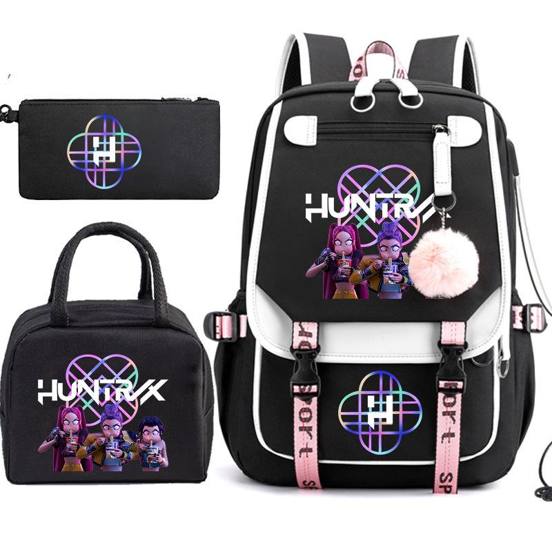 Kpop Anime Cartoon Printing Student School Bag Children'S Lunch Bag Casual Pencil Bag Three-Piece Set