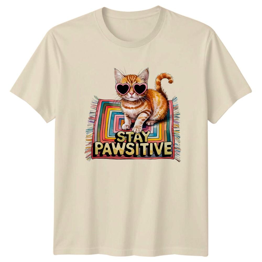 Stay Pawsitive Cat TShirt Funny Kitty Heart Glasses Animal Pun