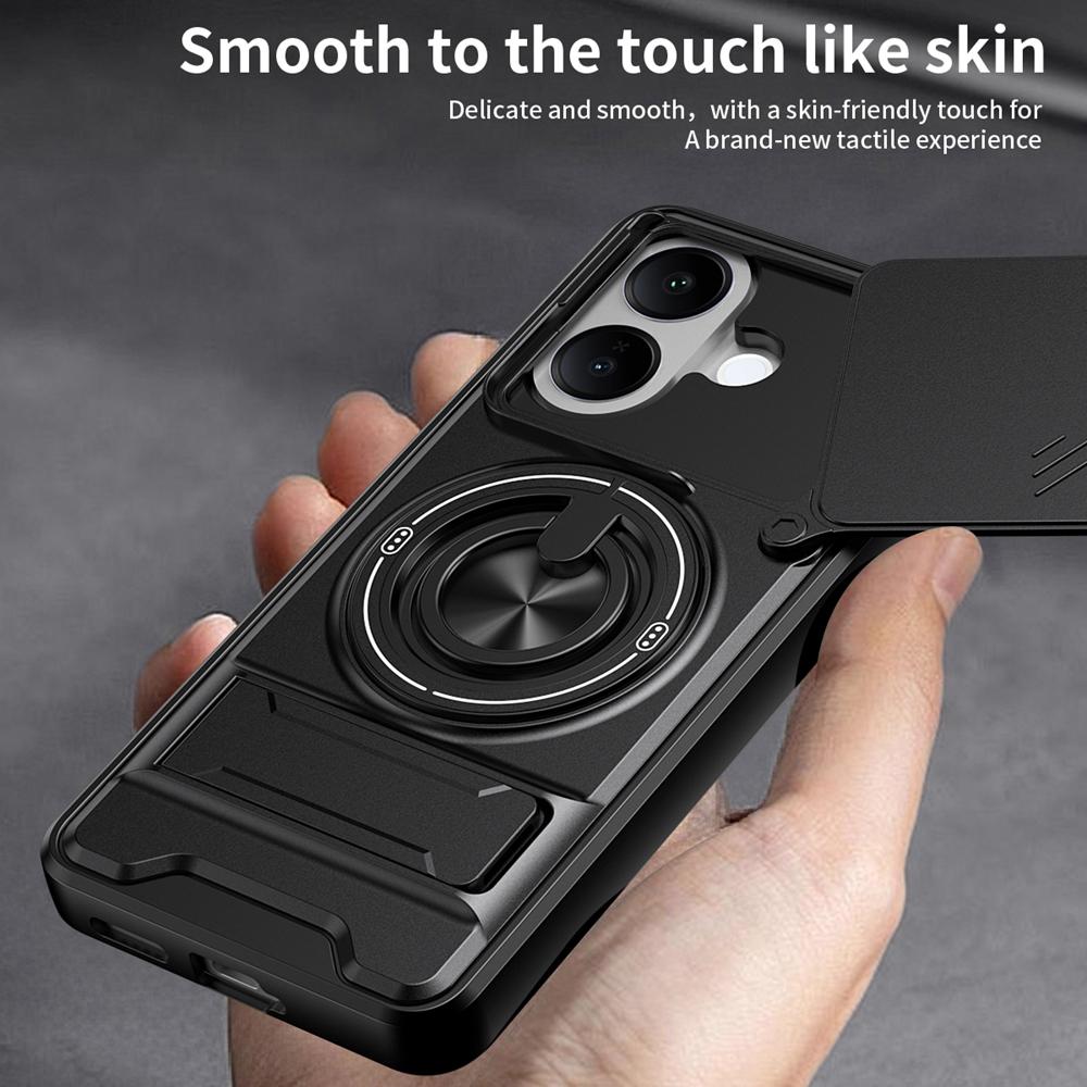 KEYSION Magnetic Phone Case for VIVO V60 Lite 5G Slide Camera Protection Upright Kickstand Ring Shockproof Cover for IQOO Z10R 5G