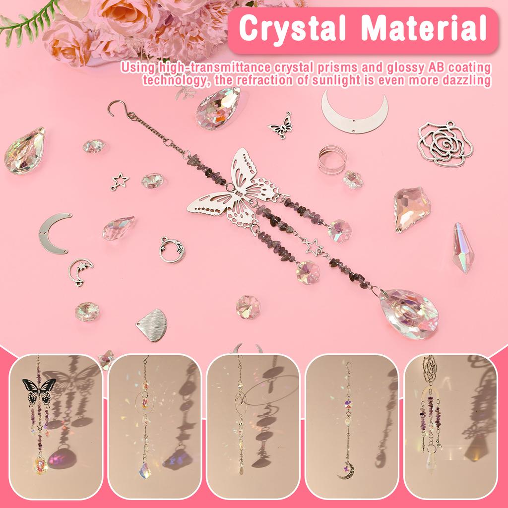 Handmade Sun Catcher Artificial Crystal Craft Set DIY Sun Catcher Wind Chime Crafts Window Suncatcher Decoration for Home Office