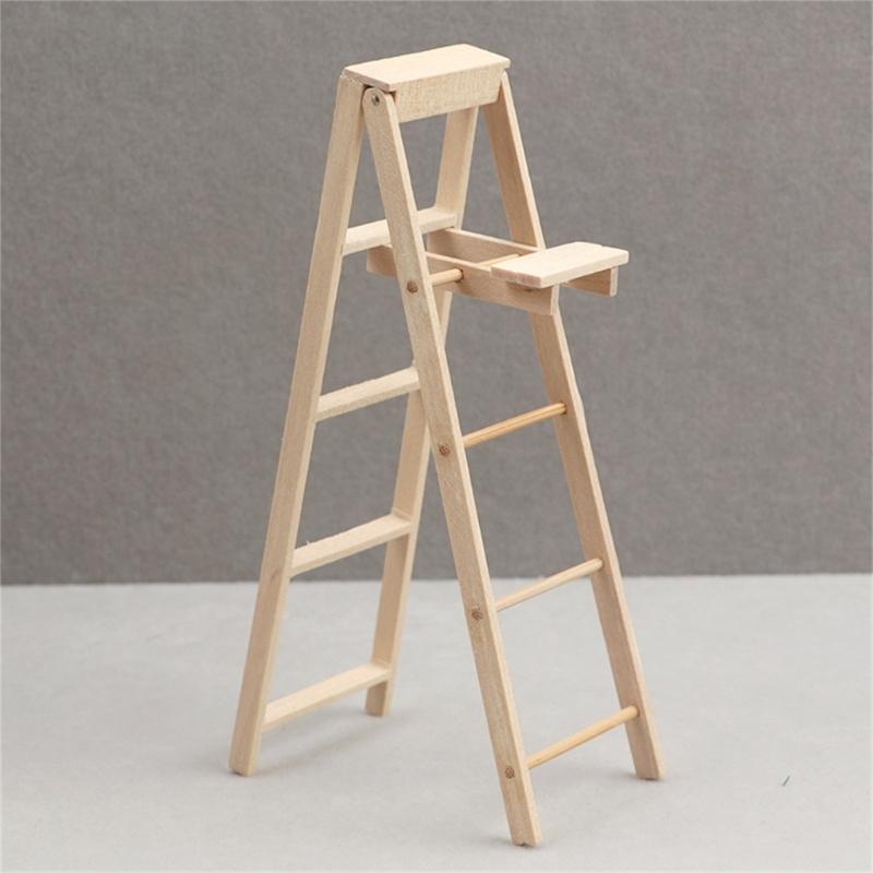 Dollhouses Miniature Ladder 1/12 Scale Foldable Step Ladder for Dollhouses Construction Site and Craft Project Decoration