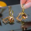 New Exquisite Geometric Brown Zircon Earrings for Women Fashionable Personalized Daily Accessories Party Jewelry Birthday Gifts
