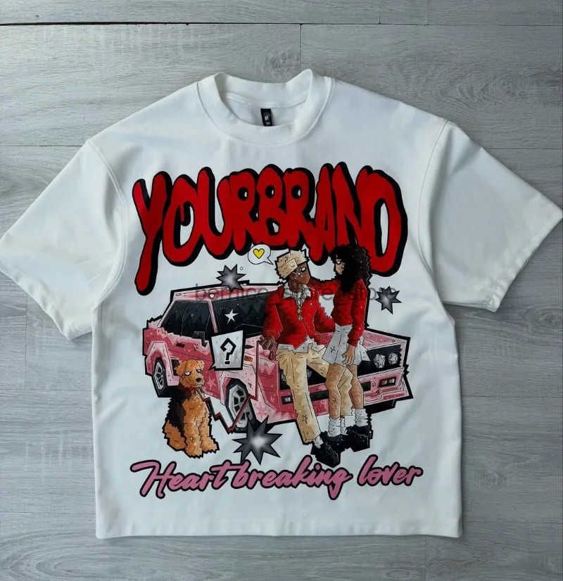 Y2k Harajuku Streetwear Men and Women Short Sleeved Fashion New Cartoon Print Design Shirt Retro Hip Hop Trend Oversized TShirt