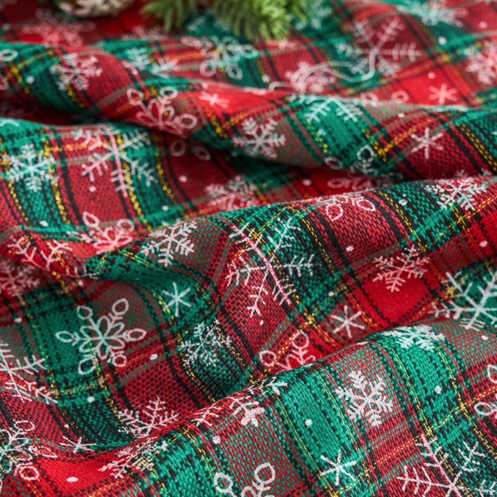 Christmas Tablecloth Rectangle Snowflake Retro Green Plaid Holiday Dining Table Decor