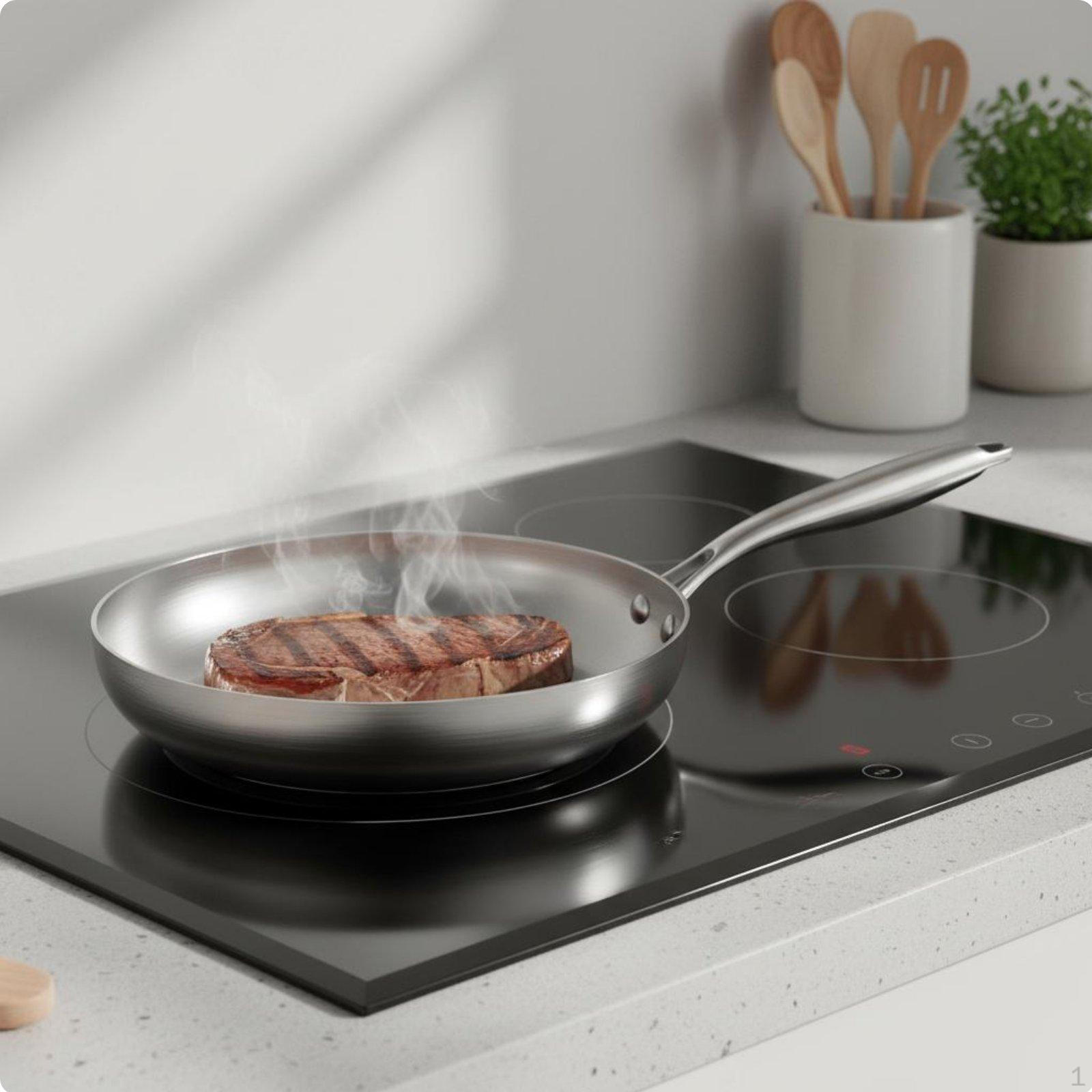 ThreeLayer Steel Pan Induction Compatible Stainless Frying Rapid Heating Conduction 26CM