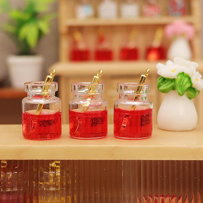 5Pcs 1/1 Dollhouse Simulation Mini Glass Jar Jam Model Dollhouse Kitchen Decoration Dolls House Micro Scene Photo Props