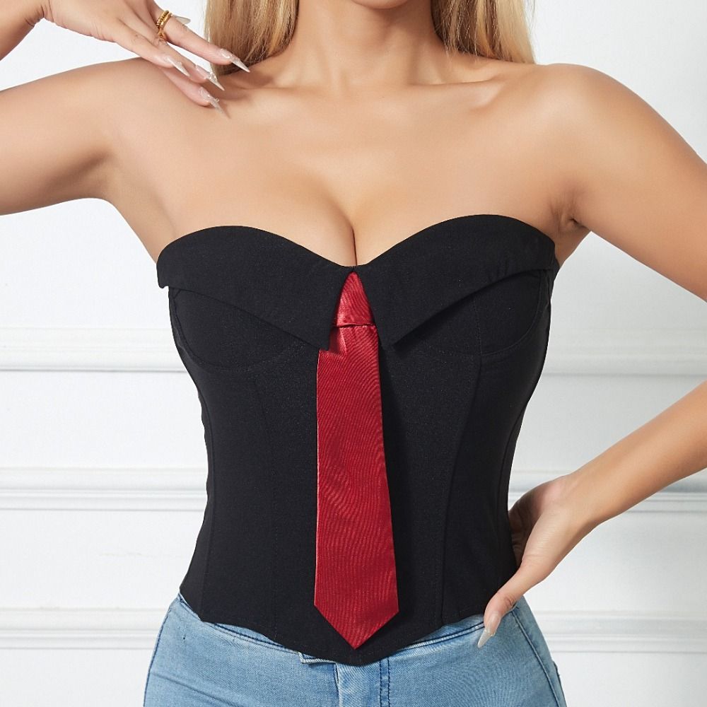Slim Fit Women Corset Necktie Crop Tube Tops Spicy Girl Style Strapless Sliming Vest  Travel