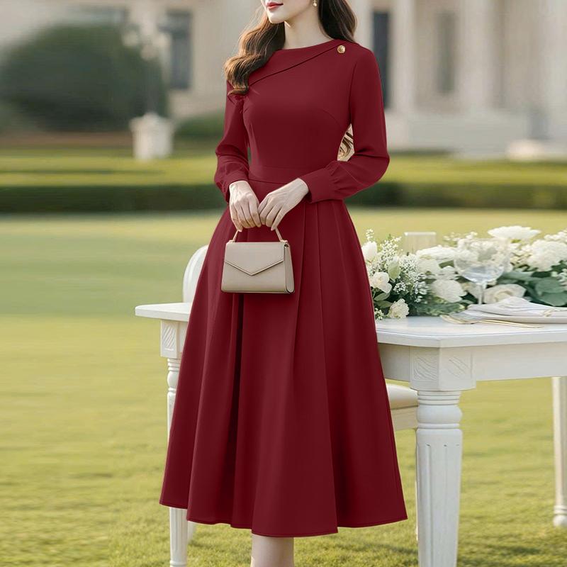 ZANZEA Women Casual Round Neck Elegant Long Sleeve A-Line Dress