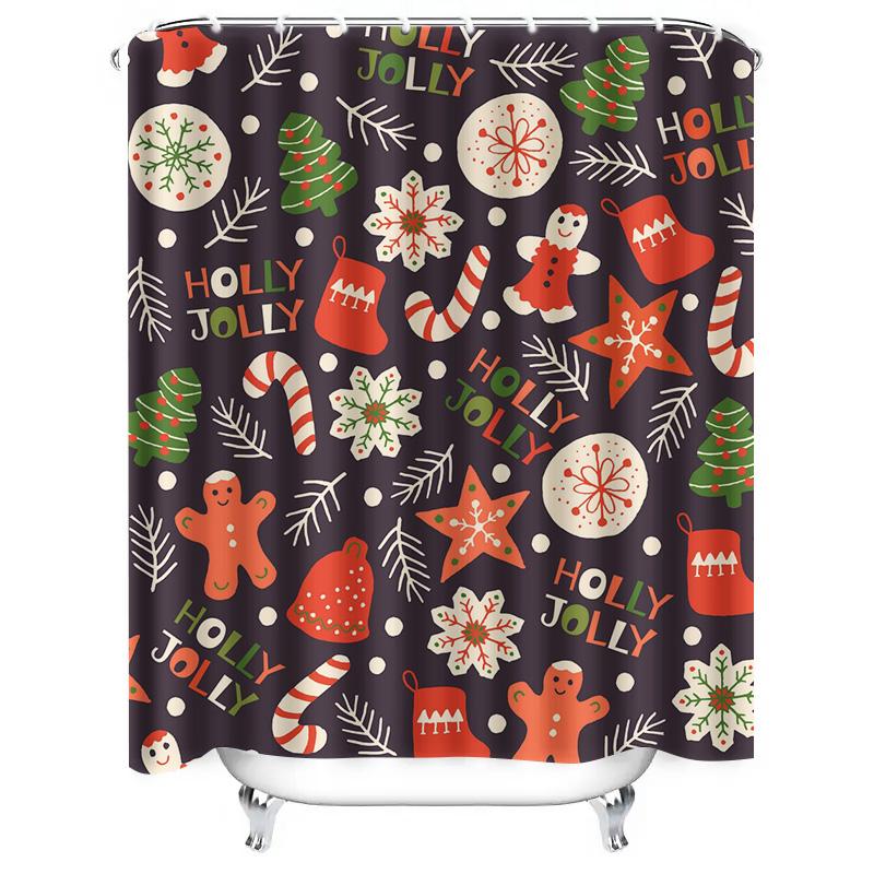 Tu Festive Christmas Shower Curtain Waterproof Holiday Bathroom Decor Farmhouse Style Merry Xmas Pattern Holiday Home Textile De