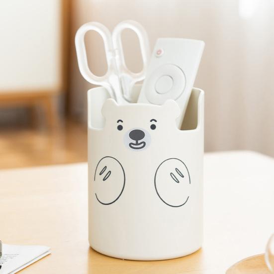 Xiaobudian Cute Bear 2-in-1 Pen Holder & Phone Stand, Macaron Colors Desk Organizer, Large Capacity Storage for Pens Makeup Brushes Scissors