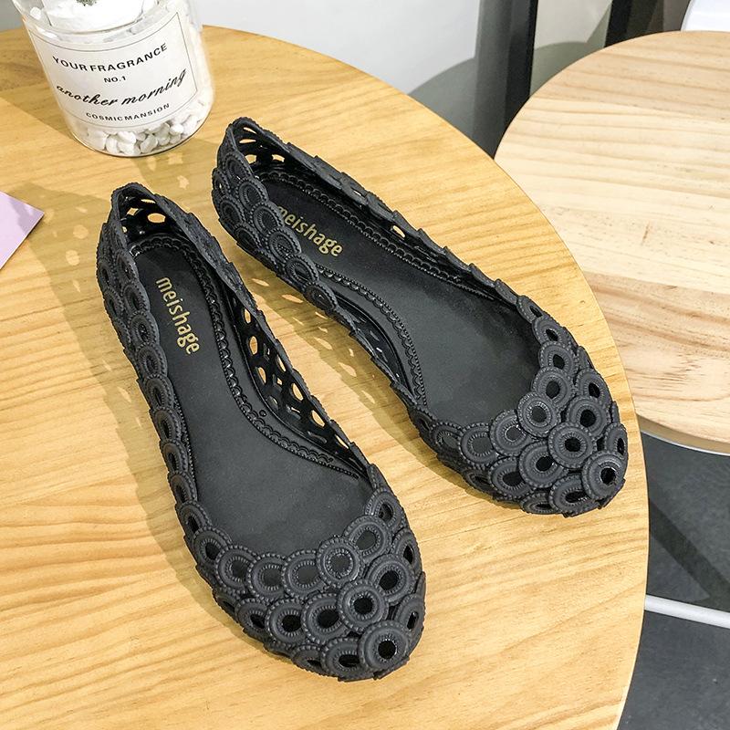 

Летние новые сандалии женские на плоской подошве с мелким вырезом хрустальные желейные туфли универсальные пластиковые одинарные туфли повседневные водонепроницаемые дождевые туфли 36 чёрный