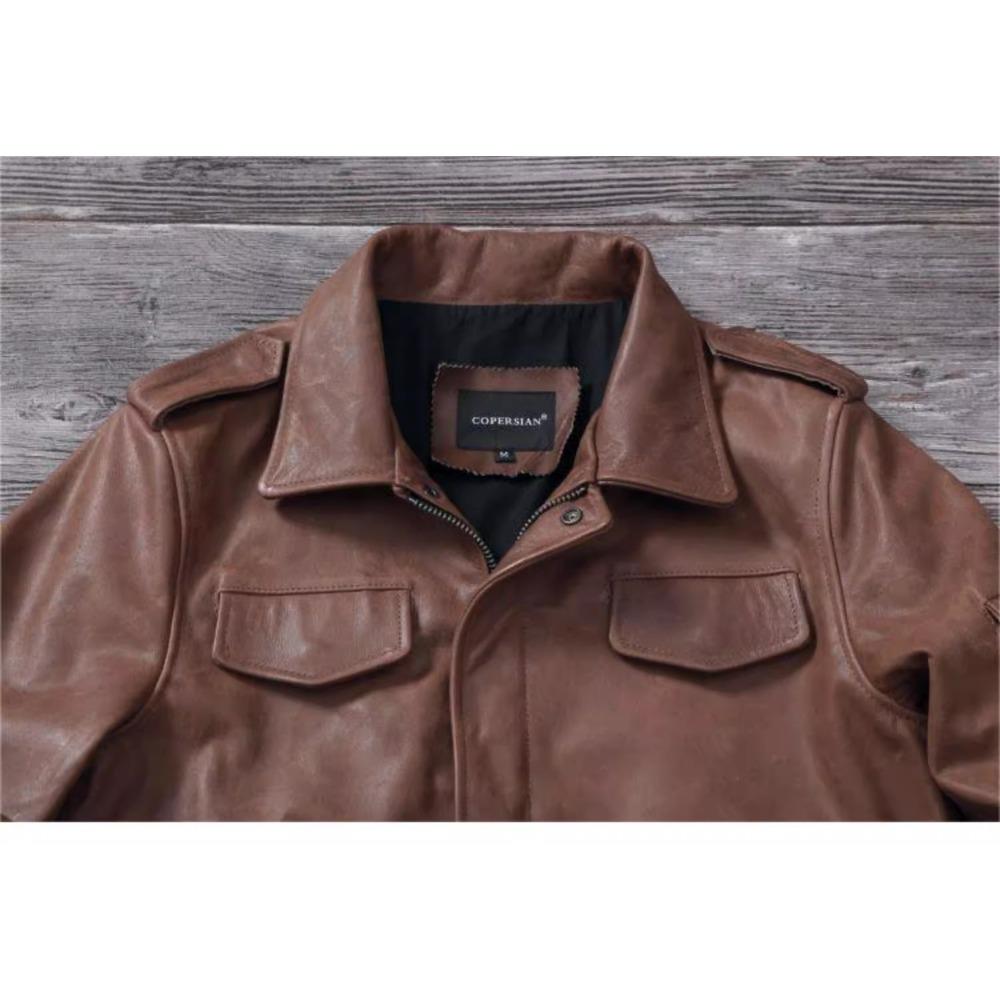 Giacca da caccia in vera pelle di mucca M65 marrone nera cinese taglia uomo cappotto in vera pelle giacche invernali con tasche