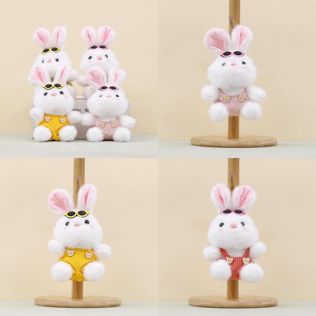 Plüschhasen-Schlüsselanhänger mit Latzhose und Sonnenbrille für Kinder und Sammler