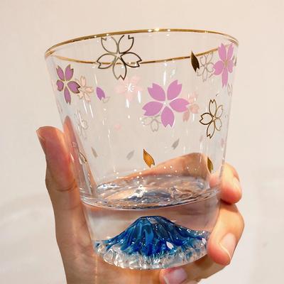 290ml Tasse en Verre Style Japonais Mont Fuji Sakura Verre Rose Mignon Tasse à Eau Tasse à Thé avec Cuillère Deinkwaie
