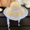Blue Grid Woven Hat Wide Brim Fisherman Hat Fashion Sun Cap  Summer