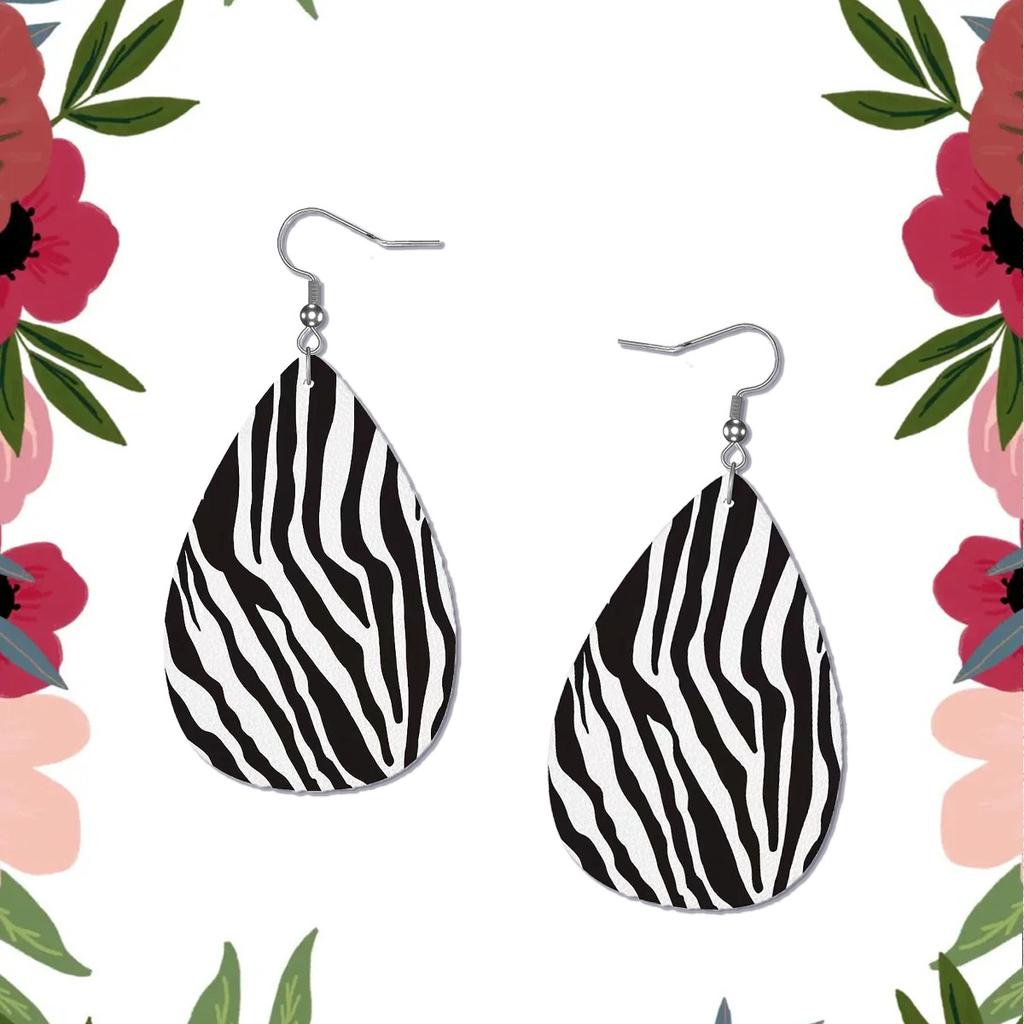Exaggerated zebra print teardrop earrings