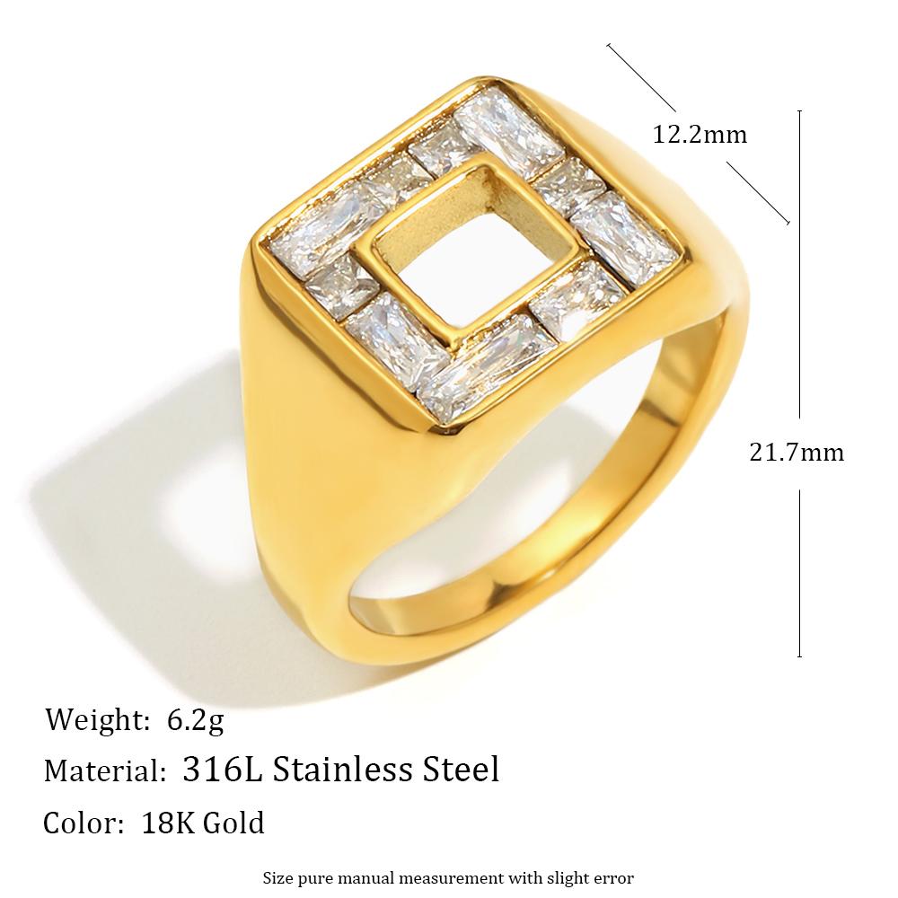 

MamacitaSlay 316L Stainless Steel Zircon Square Hollow Ring Party Waterproof Jewelry Women s Charm High Quality Ring 2025 Gift 8