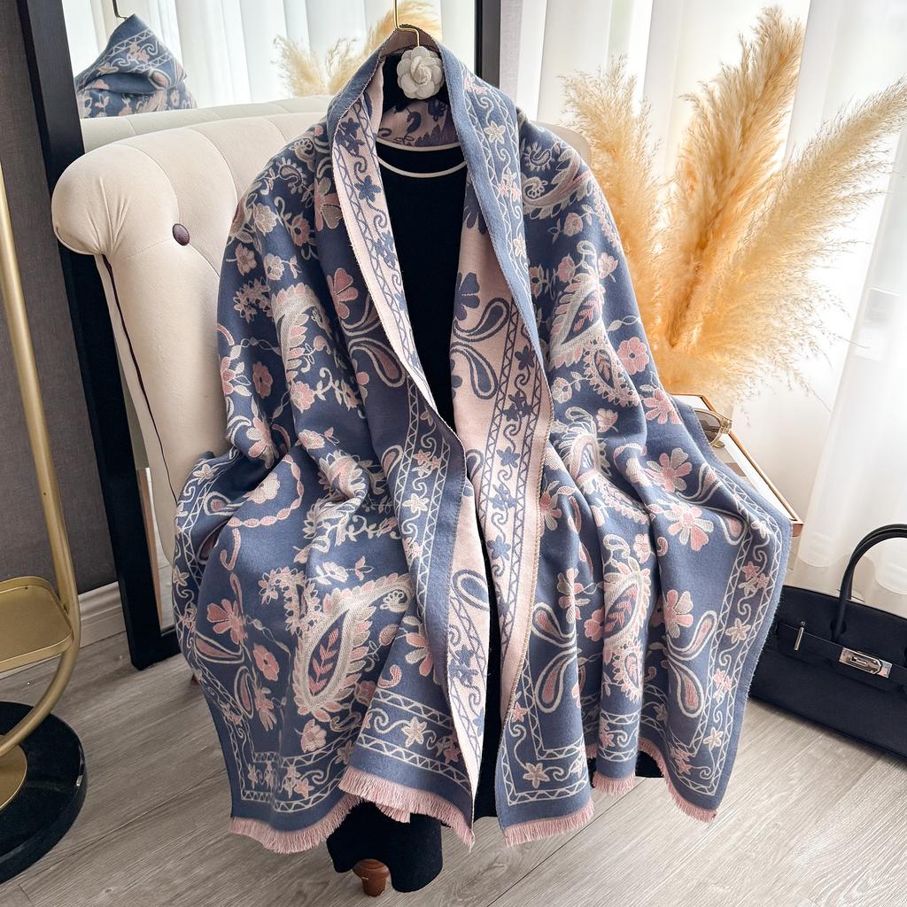 Women's Faux Cashmere Shawl Warm Neck Protection Jacquard Scarf Wrap Autumn Winter Style Functional Blanket