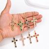 Multicolor Zircon Cross Pendant Necklace with Copper Chain